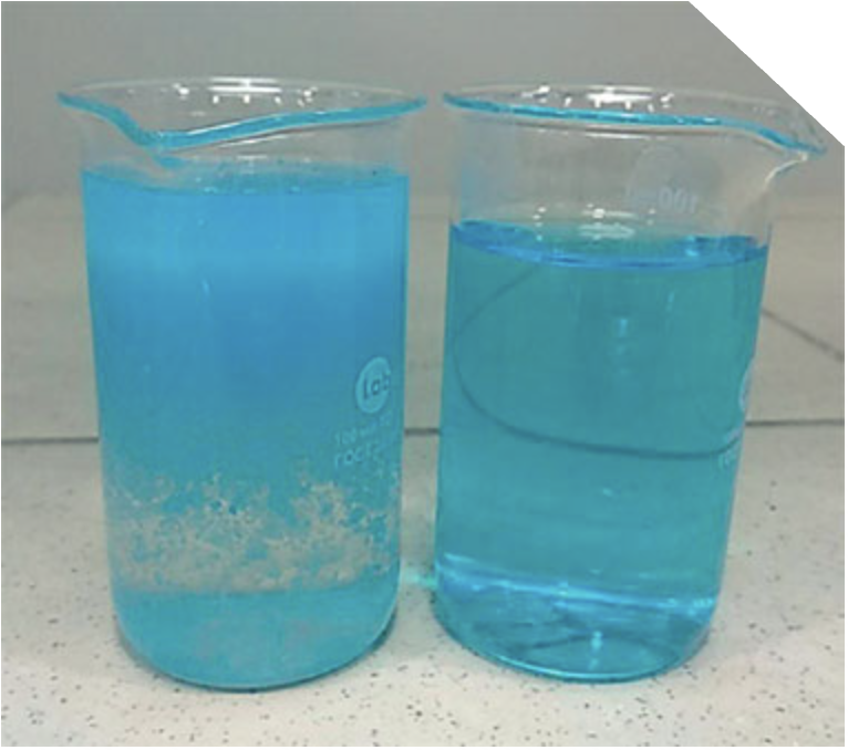 Precipitation when mixing orthophosphorus fertilizers with non-chelated fertilizers or chelated weak chelating agents.